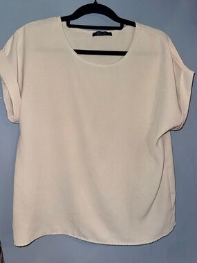 SHEIN Medium Cream Short-Sleeve Round-Neck Blouse